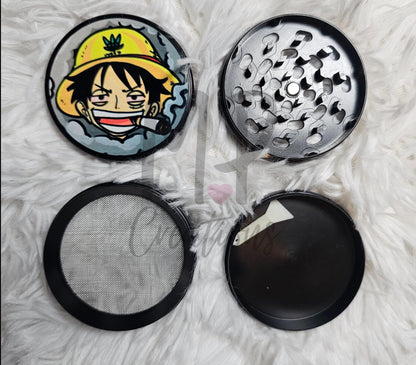 One Piece Luffy Grinder and Zippo Lighter set featuring Luffy's vibrant design, perfect for collectors at [Store Name].